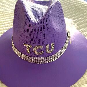 TCU Rhinestone Embellished COWBOY Hat Purple Feather